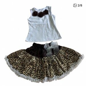 Baby Girl White&Mocha Leopard Print Boho Satin Tutu Set -Size 12-18 Mths